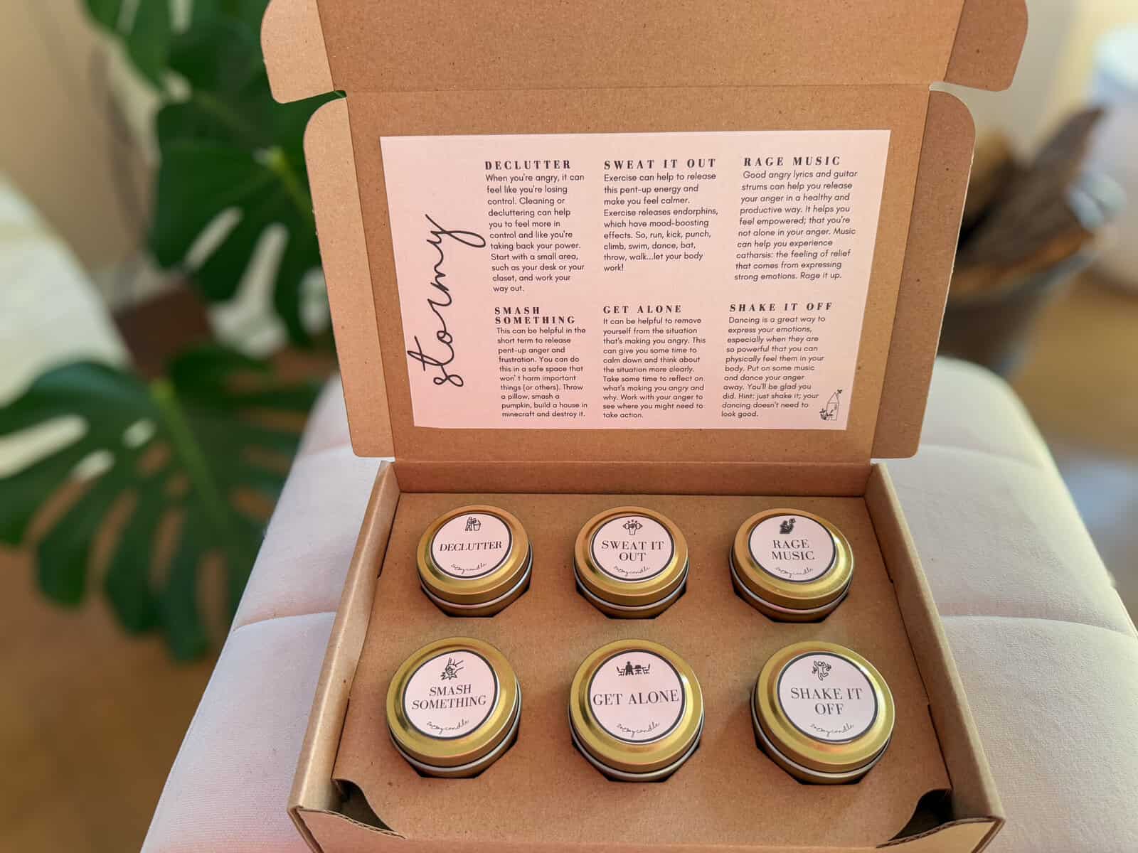 The Stormy Candle Mood Box featuring six mystery scents, designed to bring comfort and clarity during turbulent times.