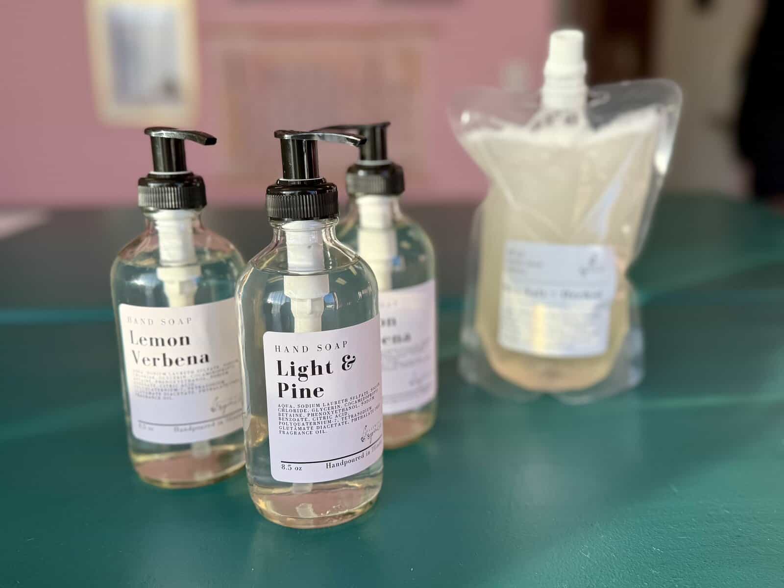 round glass bottle hand soap